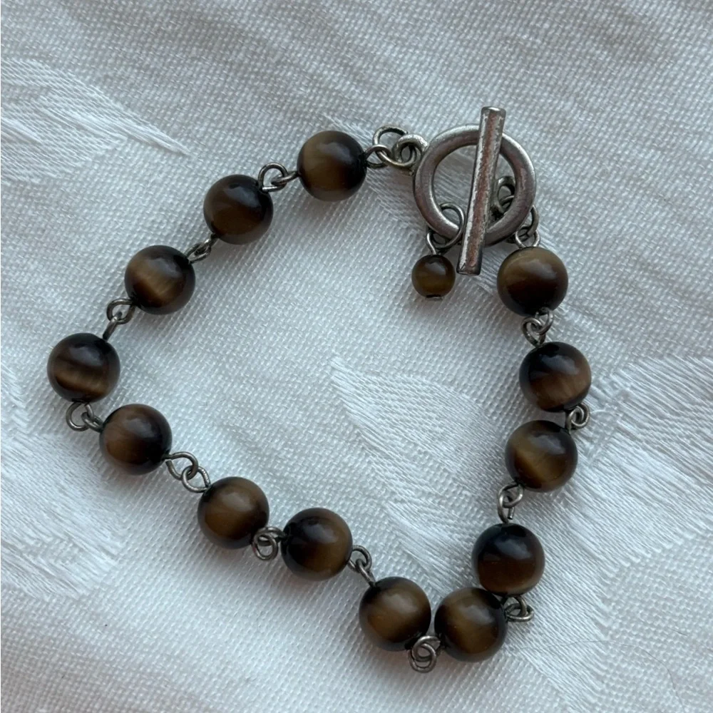 Tigers Eye Silver Beaded Bracelet - Picture 2 of 4